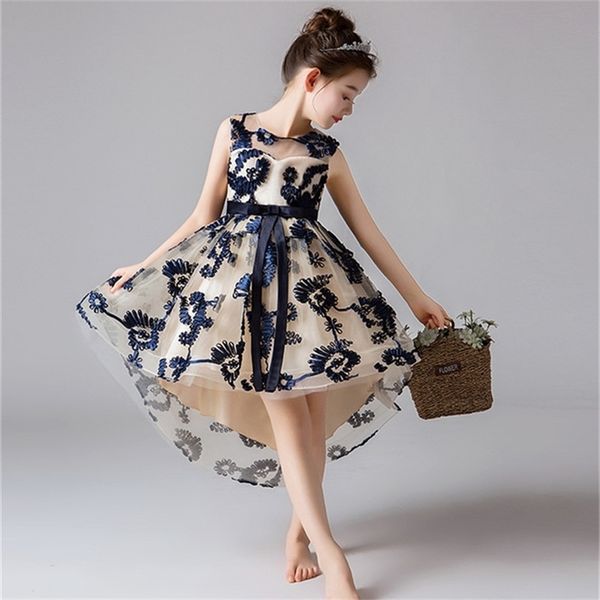 

evening wedding gown tutu princess lace long sleeve dress flower girls children clothing kids party for girl clothes t200709, Red;yellow