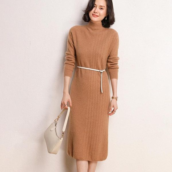 

women's sweaters 100% cashmere high-end women casual long sweater dress female autumn winter sleeve loose knitted dresses, White;black