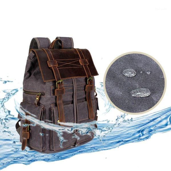 

outdoor bags totrait classic waterproof canvas backpack leather men women travel bag large waxed teenagers lap