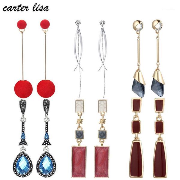 

lisa fashion women blue&green rhinestones drop earrings long crystal metal dangle earrings for women statement jewelry1, Silver