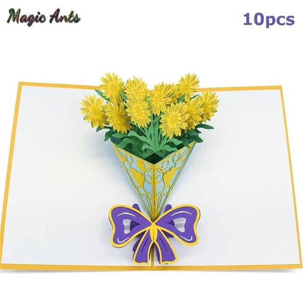 

10 упаковка оптовая букет подсолнух 3d pop up card день подарков с конвертов наклейки laser cut приглашение поздравительная открытка sqccig