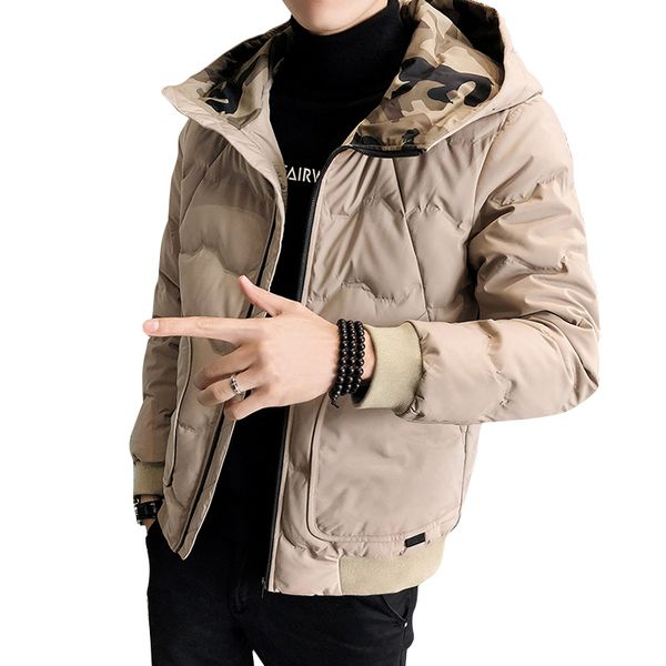 

men hooded bomb jacket a collar and long sleeves with ribbed trim. elastic hem