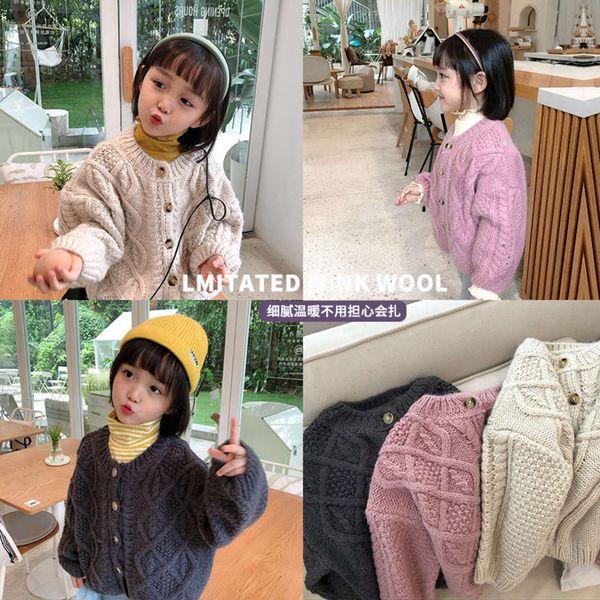 

girls cardigan autumn winter new wear baby loose coat children's round neck pullover sweater, Blue