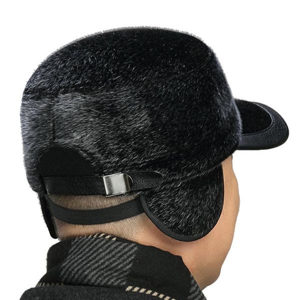 

middle elderly aged autumn winter warm bomber hats men dad hat high imitation mink hair plus velvet thick leather pu tab cap sqcdzx pingtoy, Black;white