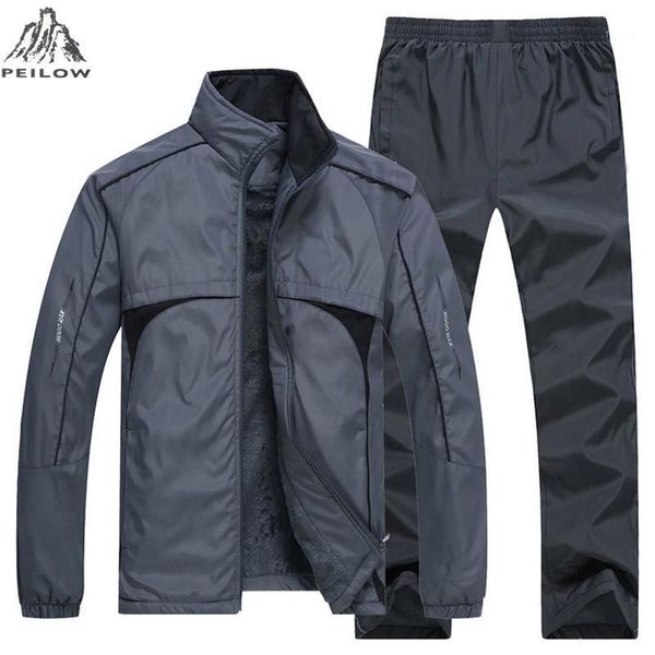 

new man set winter thick warm men's sportswear 2 piece sets sports suit jacket+pant joggers sweatsuit male tracksuit size l~5xl1, Gray