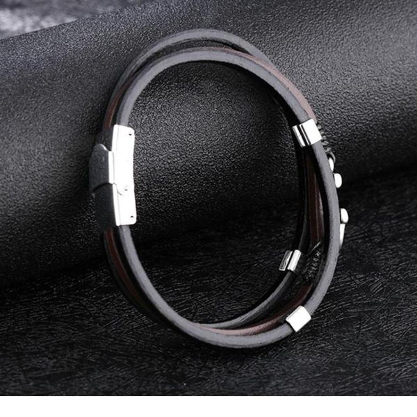 

anchor three layer brown black genuine leather bracelet for men anch qylayq