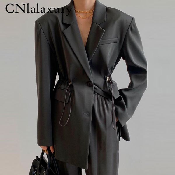 

new korea casual single breasted vintage blazer women office lady drawstring jacket coat female grey chic outwear female, White;black