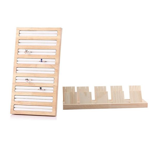 

rectangle bamboo pu leather jewelry display tray white & wood jewelry display necklace tray 2 slots, Pink;blue
