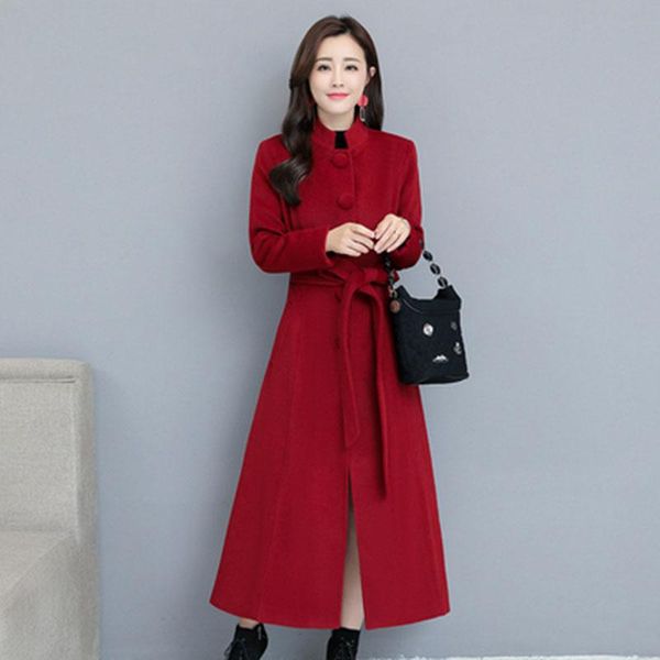

new single-breasted woolen coat 2020 winter cashmere temperament outwear solid color women's super long windbreaker mujer f166, Black