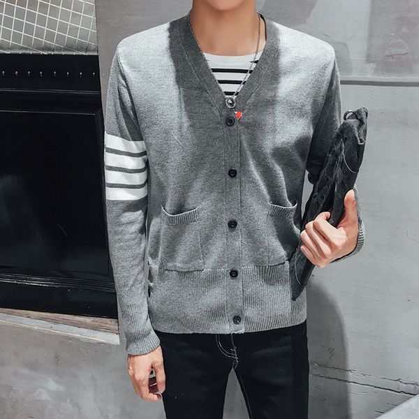 

autumn new men's cardigan color matching sweater youth fashion slim korean knitwear trend, White;black