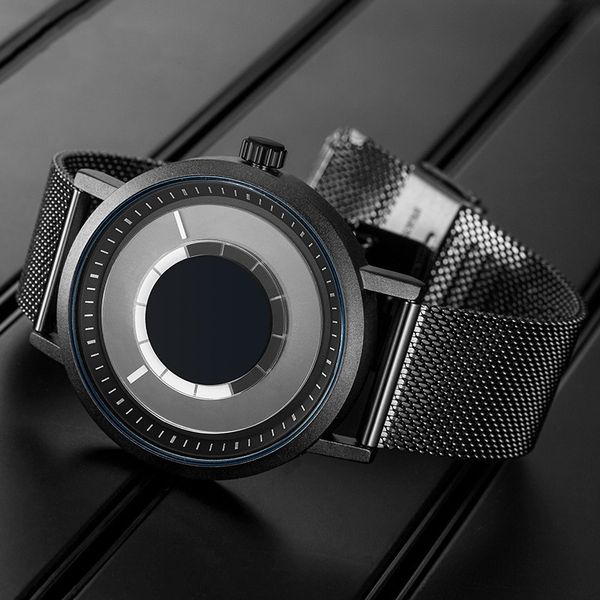 

luxury fashion unique rotate creative watch mens steel mesh band quartz wristwatches casual sports blue mens watches reloj hombre fashion de, Slivery;brown