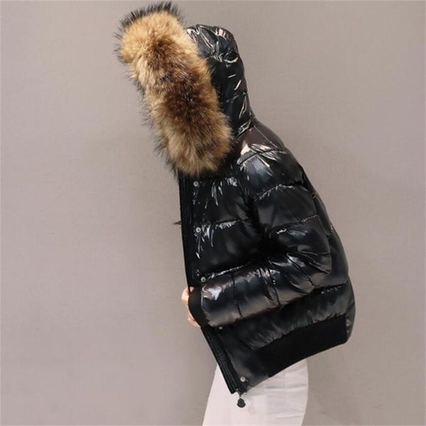 

fake fur collar winter jacket women warm parkas casual soft glossy down coat female short down jacket winter waterproof overcoat 201210, Black;brown