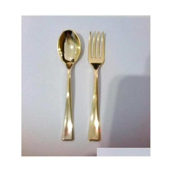 

72pcs plastic disposable gold spoons and 72pcs mini gold forks fit for party dessert c sqcscz pp2006