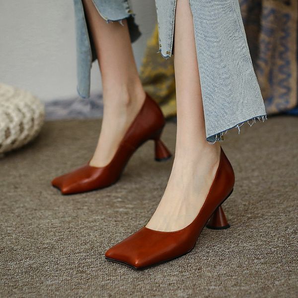 

2020 retro-spring mark bombs genuine autumn leather women's high-heeled dress up as party shoes woman pumps 34-39 jxk9, Black