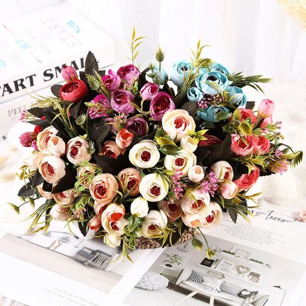 

8 heads bouquet silk artificial flowers peony flores rose buds for home wedding christmas decoration fake flower bride bouquet