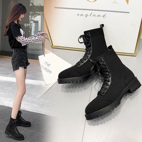 

shoes women's boots autumn round toe luxury designer booties ladies low heels booties boots-women rock mid calf rubber, Black