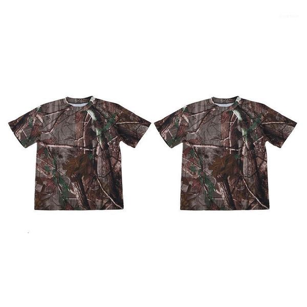 

2 pcs outdoor hunting camouflage t-shirt men breathable combat t shirt dry sport camo camp tees-tree camouflage m & l1, Gray;blue