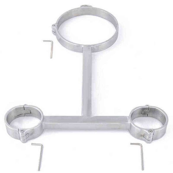 NXY SM Sex Spielzeug für Erwachsene, schwerer Typ T-Kragen + Handschellen, Edelstahl, Mann/Frauen, Sklavenspiele, Metall-Bondage-Handschellen, Bdsm-Hundehalsband, Shop.1220