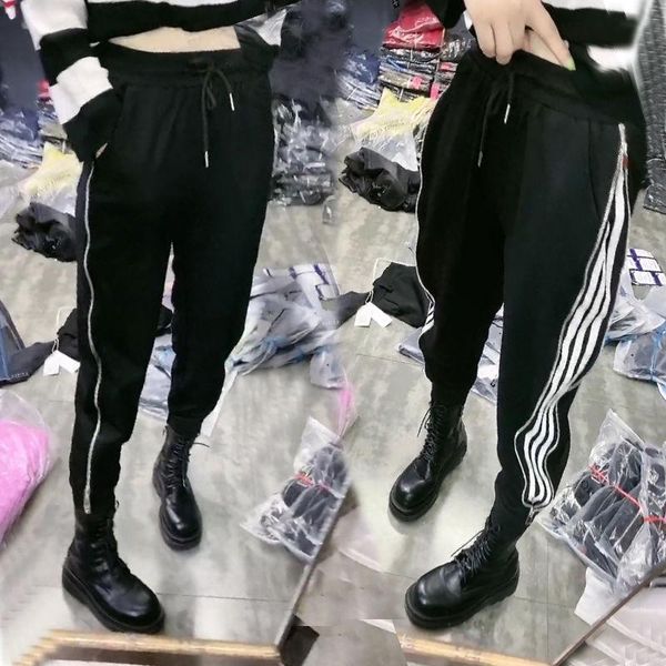 

autumn/winter velvet sweatpants women's cropped pants loose harem pants elastic waist ankle banded drawstring sweatpants, Black;white