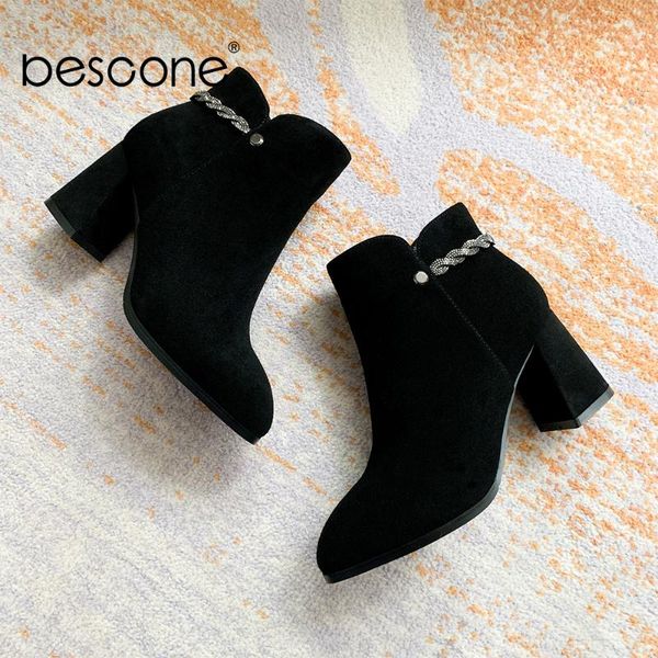 

boots bescone ladies mid-calf comfortable round toe handmade square heel shoes winter black zipper high women bm51