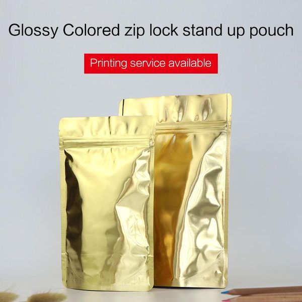 

storage bags glossy gold stand up pouch with zipper aluminum foil bag coffee bean packaging custom printing available