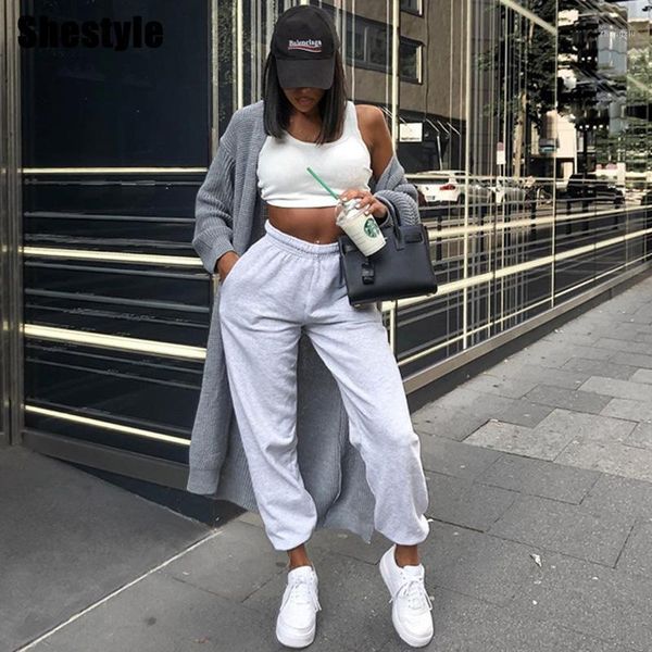 

shestyle cotton high waist loose baggy cargo pants 2019 autumn winter fitness trousers streetwear outfits jogger pants spring1, Black;white