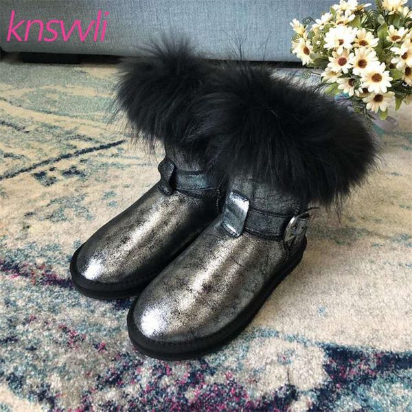 

hair snow boots women winter wool keep warm ankle boots round toe buckle strap flat short woman fur botas de mujer, Black