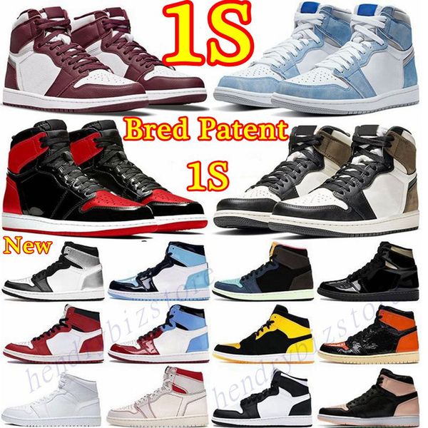 1S Court Purple 1 High OG Mens Bred Patent Scarpe da pallacanestro UNC Bordeaux University Blue Dark Mocha Shadow Twist Seafoam White Sneakers Womens Sports Trainers