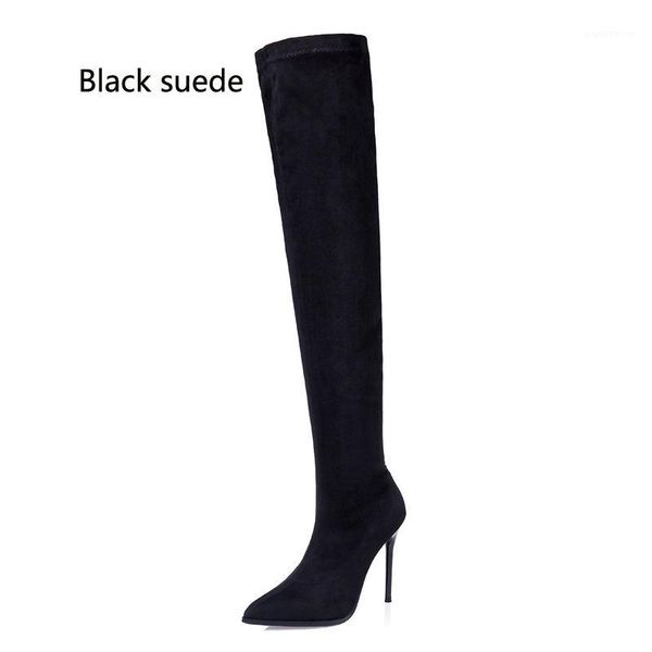 

women's boots pointed toe over-the-knee black suede/ slide-fine with nightclub fashion ladies 2021 winter1
