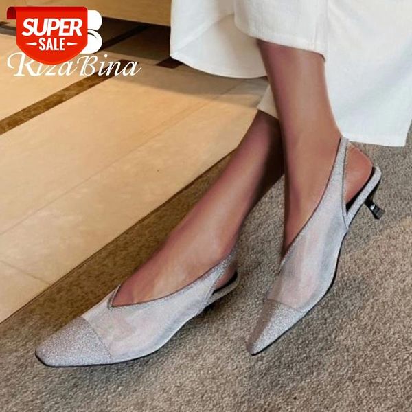 

rizabina new fashion shoes sandals square toe kitten heel slip on shoes elegant ladies footwear summer daily size 33-40 #d82c, Black