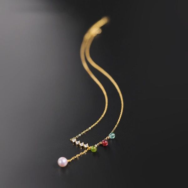 

daimi colorful tourmaline pendant women's natural 925 sterling silver freshwater pearl necklace customization