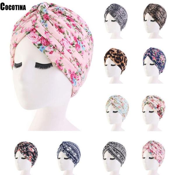 

pastoral floral print turban women national wind muslim hat bandana chemotherapy hat sleep caps beanies headwrap, Blue;gray
