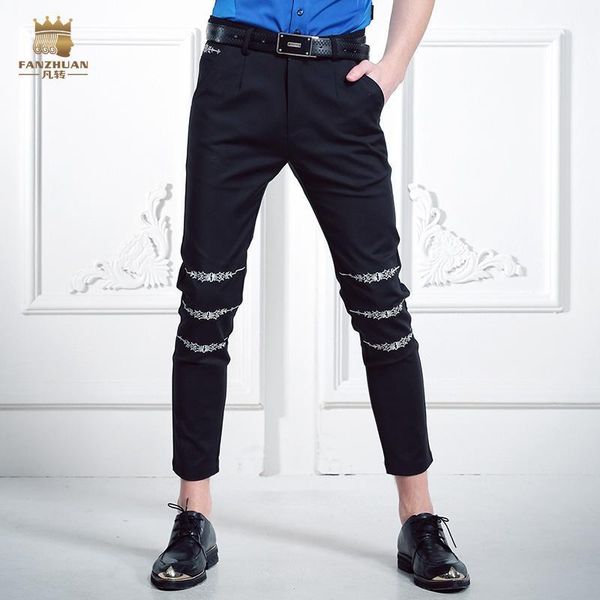 

fanzhuan fashion casual male men's summer men pure waist mouth flower embroidery pants personality trousers 6180271, Black