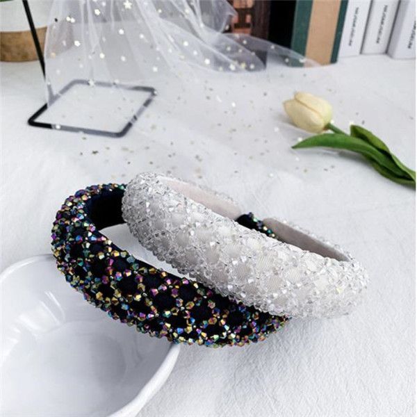 

colorful crystal headband for woman luxury hand made crystal beaded sponge hair band bridal wedding party headbands, Silver