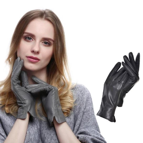 

five fingers gloves fashion euramerican elegant women' winter genuine leather warm cashmere, Blue;gray