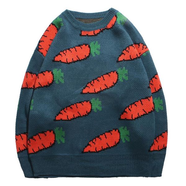 

men's sweaters harajuku sweater pullover streetwear knitted cartoon radish pattern hip hop retro autu, White;black