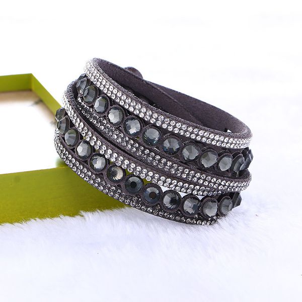 

factorybig flocking 2 multilayer crystals wrap styles bracelet leather charm bangles with chains wristband women christm
