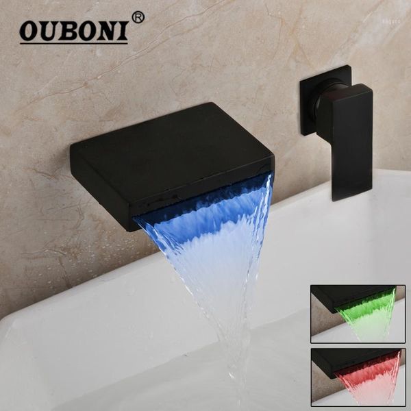 

ouboni led waterfall bathtub faucets chrome polished & black wall mounted bathroom single handle basin sink tap mixer tap faucet1