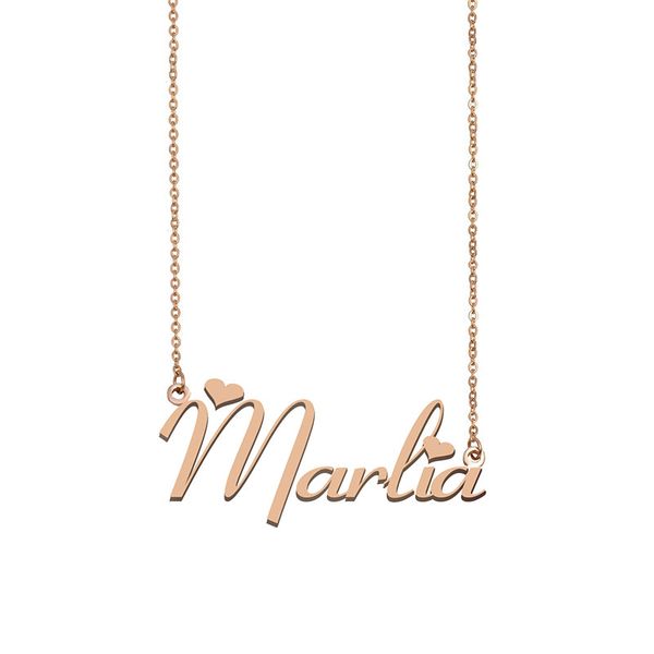 

marlia name necklace pendant custom personalized for women girls children friends mothers gifts 18k gold plated stainless steel, Silver