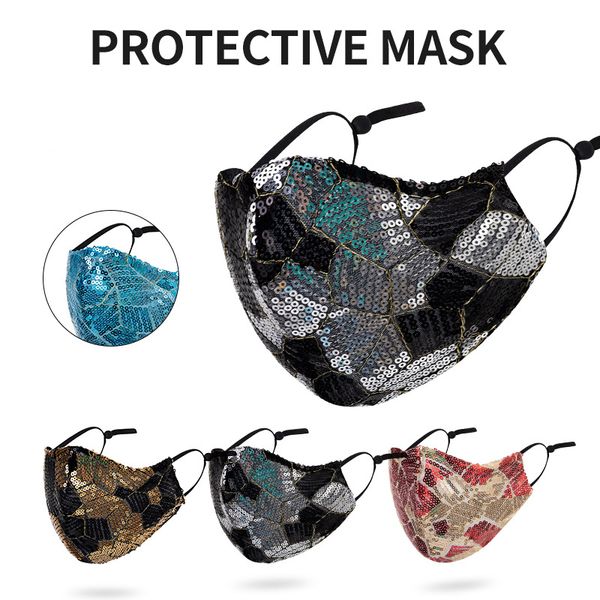 

dhl shipping party sequin mask breathable washable reusable cloth face masks adjustable ear loops dustproof mouth cover kimter-b328f, Black