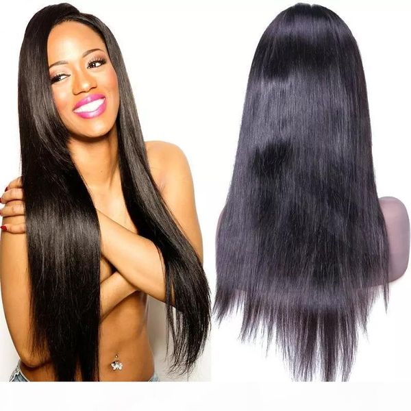 

360 full human lace wigs for black women silky straight gueless peruvian virgin glueless 360 frontal lacefront human hair wig pre plucked, Black;brown