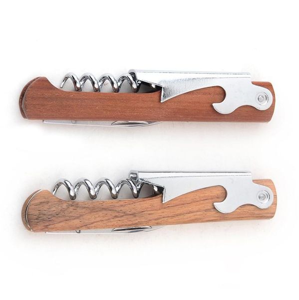

stainless steel hand-held deluxe bottle opener wood handle wine opener corkscrew double hinged waiters wine bottle wmtjte item_home