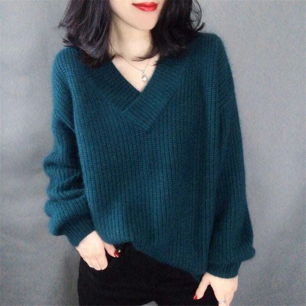 

women's sweaters autumn winter women v-neck shirt korean lantern sleeve sweater solid color loose long bottom, White;black
