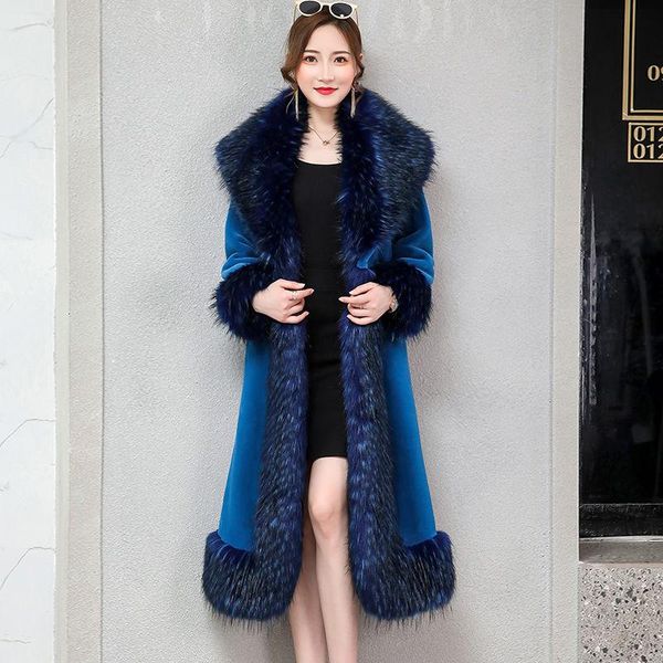 

women's fur & faux 2021 coat women winter young models plus size fashion big collar long outerwear femal l80, Black