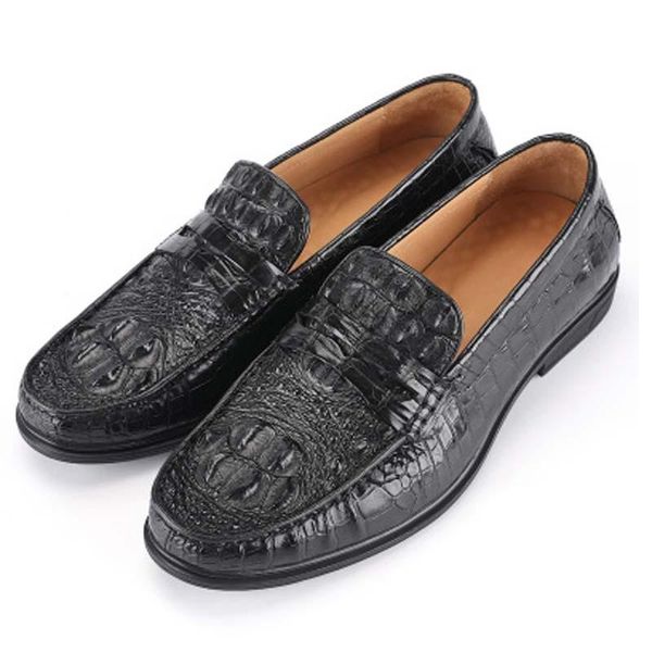 

baoduli new men casual shoes doug shoes male genuine crocodile leather rubber sole crocodile skull men's, Black