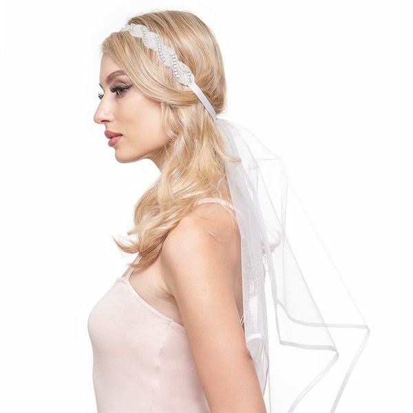 

white bride veil elastic force party hair band women imitation crystal set in drill headwear sell well with different style 12 5jq j1