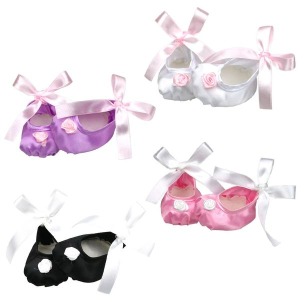 

ballet cloth shoes lovely ribbon bow ballet satin slippers dance slippers split shoes fits 18 inch doll accessories, Black;red