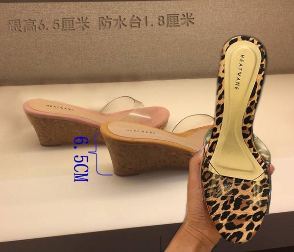 

2020 new transparent 2020-summer mid-heeled 6.5cm wedges women's glass slippers anti-slip and beach shoes slides rkzn, Black