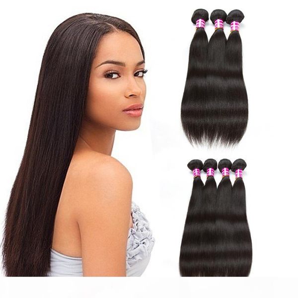 

factory price brazilian virgin hair straight human hair extensions 3 or 4 malaysian indian peruvian mongolian weave bundles, Black