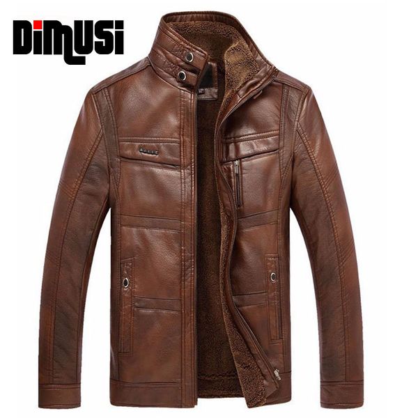 

leather jacket men winter leanther jacket solid thick coat male thermal fleece casual stand collar clothing 5xl,ya512, Black